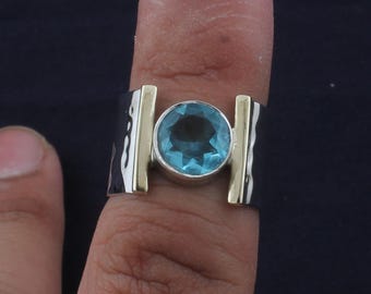 Handgemachter Blautopas-Ring: Sterlingsilber