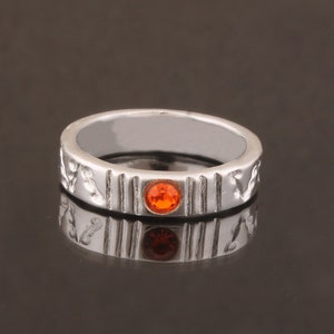 Zircon Hand Textured Silver Band Solid 925 Sterling Silver Band Ring, Handmade Silver Orange Silver Band Ring Gift For Her Staking Ring Idea