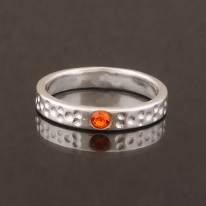 Zircon Hand Hammered Silver Band Solid 925 Sterling Silver Band Ring, Handmade Silver Orange Silver Band Ring Gift For Her Staking Ring Idea
