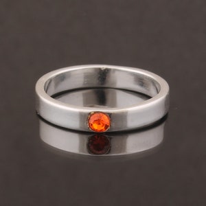 Handmade Sterling Silver Flat Band Ring: Orange Zircon Stacking Ring