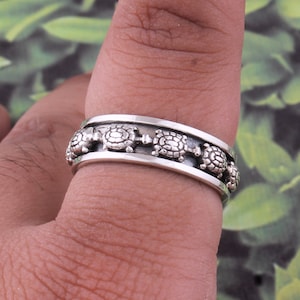 Turtle Solid 925 Sterling Silver Spinner Ring For Women, Solid Silver Tortoise Meditation Ring For Him, Turtle2025 Ring For Wedding Gift