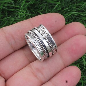 Boho Engraved Textured Fidget Band Solid 925 Sterling Silver Spinner Ring, Handmade Silver Meditation Band2025 Ring GiftsCYBER 2025