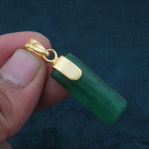 Rectangle Green Jade Pendant: 14K Gold Plated Brass Statement Pendant