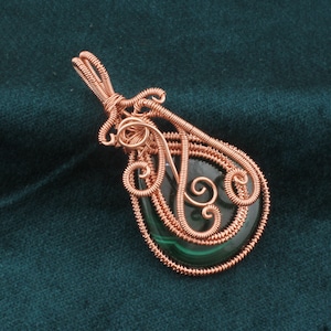 Handmade Rose Gold Plated Copper Wire Wrapped Malachite Pendant