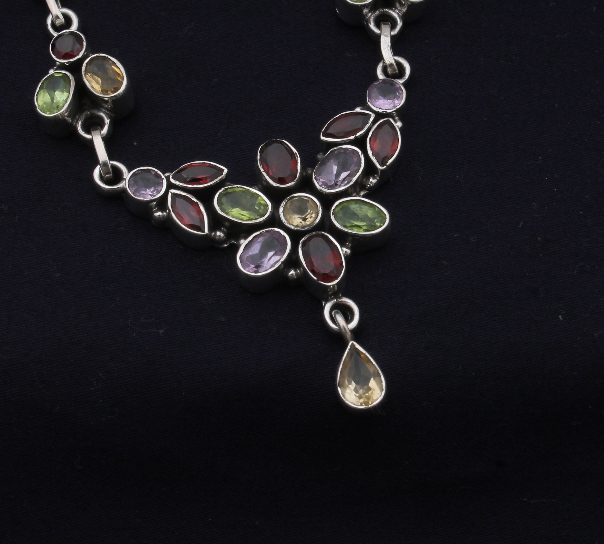 Natural Multi Stone Necklace 925 Sterling Silver Wedding Necklace Faceted Multi Stone Silver Necklace Jewelry Handmade Necklace For Women