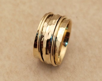 Hand Hammered Gold Plated Spinner Ring: Brass Meditation Band