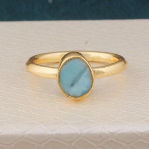 Vintage Larimar Ring For Women, Band Ring, 14k Gold Plated Ring, Blue Larimar Gemstone Engagement Ring, Larimar Gemstone Jewelry Women