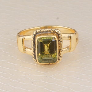 Peridot Gemstone Ring: 14k Gold Plated Brass, Handmade Jewelry