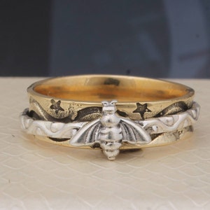 Honey Bee Star Sterling Silver Spinner Ring - Handmade Fidget Band