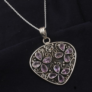 Handmade Amethyst Gemstone 925 Sterling Silver Pendant Necklace