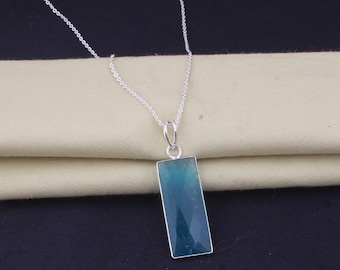 Apatite Blue Jade Gemstone Pendant: Handmade 925 Sterling Silver
