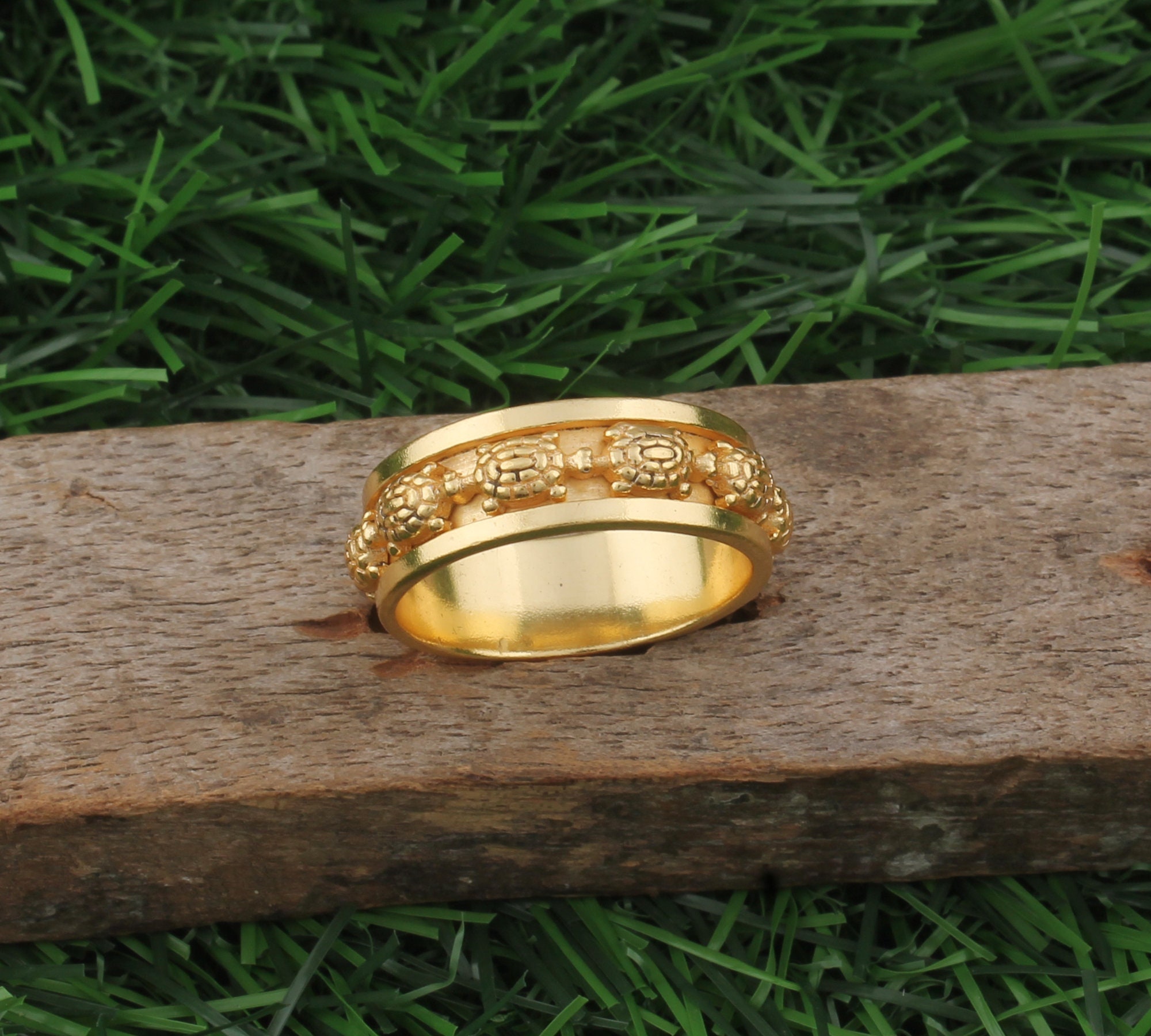 Gold Plated Turtle Spinner Ring: Handmade Brass Meditation Band - Etsy