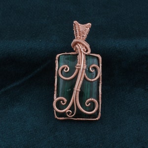 Handmade Rose Gold Plated Copper Wire Wrapped Malachite Pendant