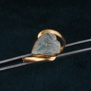 Aquamarine Statement Ring: Handmade 14k Gold Plated Brass