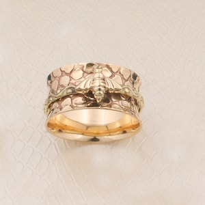 Handmade Honey Bee Gold Plated Spinner Ring: Brass Meditation Ring