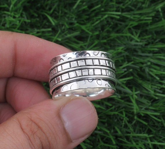 Bague Fidget Spinner Maillon Cubain – Argent Sterling 925 – Méditation, Inquiétude