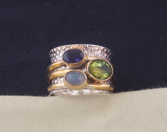 Amethyst Sterling Silver Spinner Ring: Handmade Meditation Band