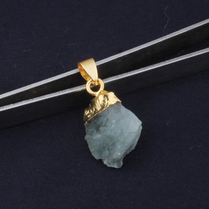 Aquamarine Raw Cap Charm Pendant, Electroplated Raw Pendant, Birthstone Pendant Charm, 14K Gold Plated Pendant, Birthstone Pendant For Women