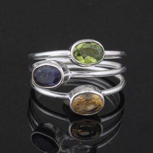 Sterling Silver Birthstone Ring: Personalized Triple Stone Ring