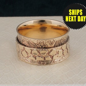 Handmade 14k Gold Plated Spinner Ring: Wide Brass Thumb Band