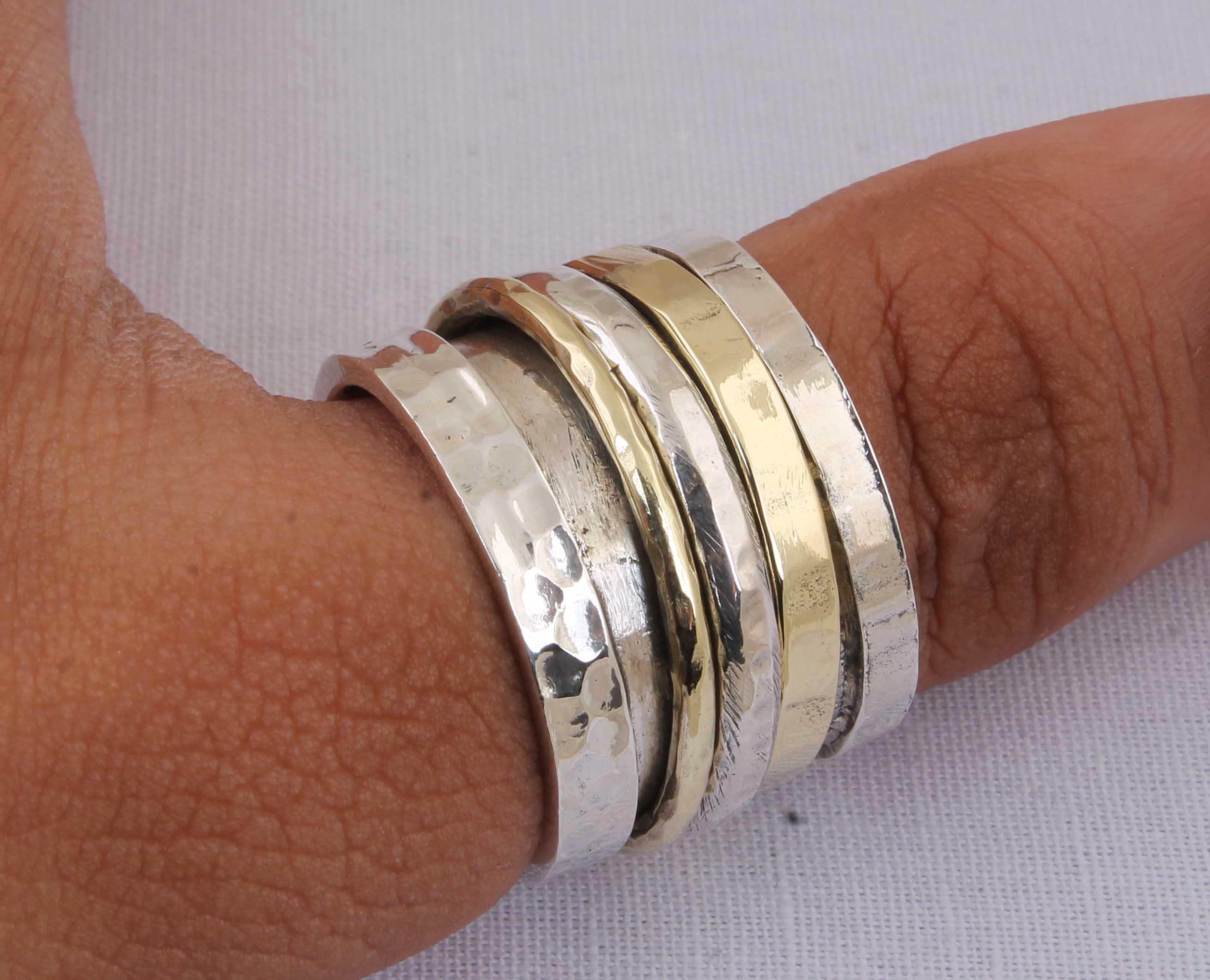 Turnt Silver Rings Sterling Silver Spinner Ring: Two-tone Meditation Thumb Ring - Etsy