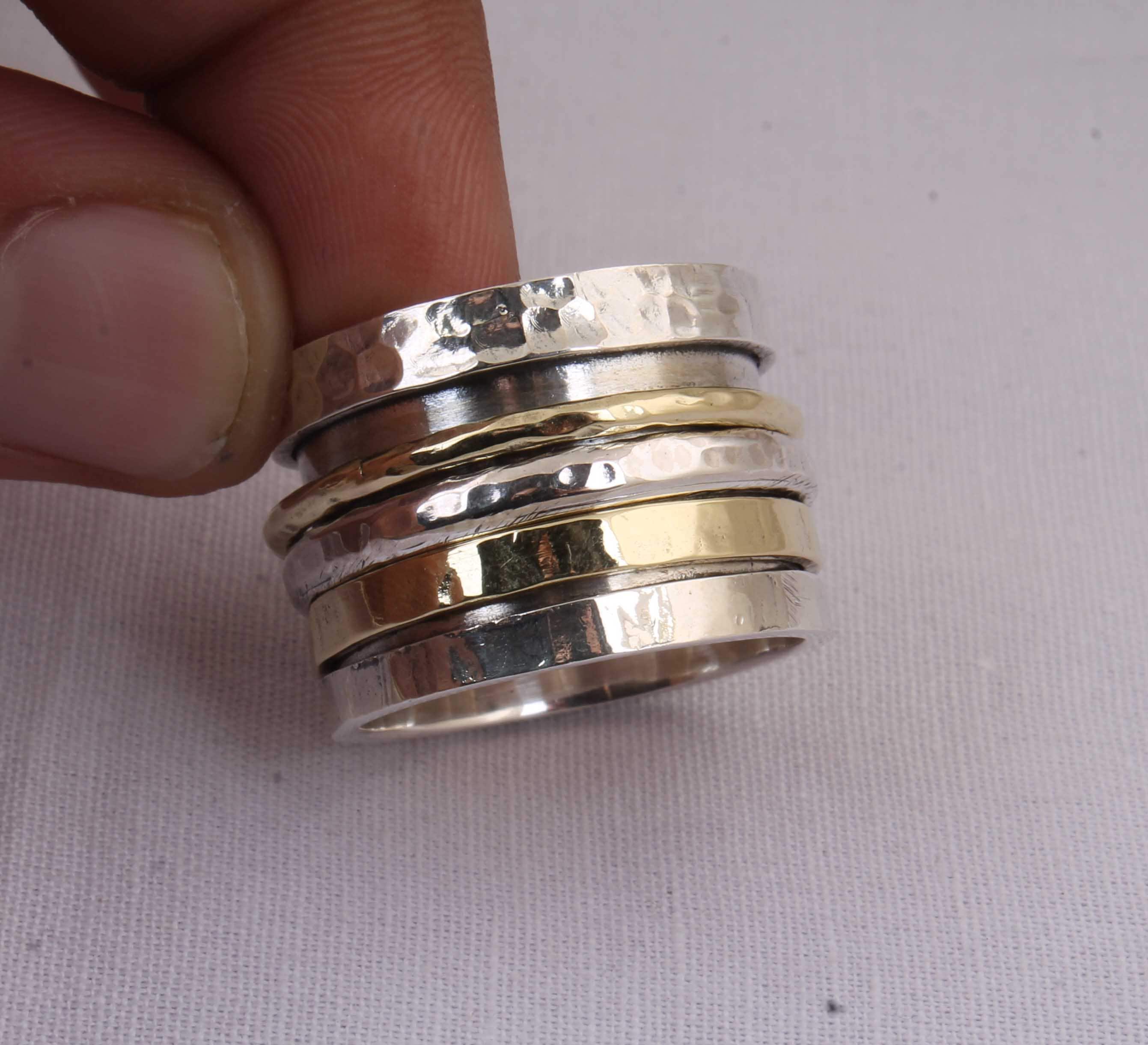 Turnt Silver Rings Sterling Silver Spinner Ring: Two-tone Meditation Thumb Ring - Etsy