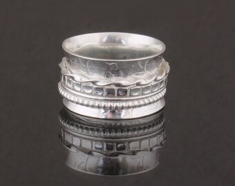 Sterling Silver Spinner Ring: Wide Band Fidget Ring for Women