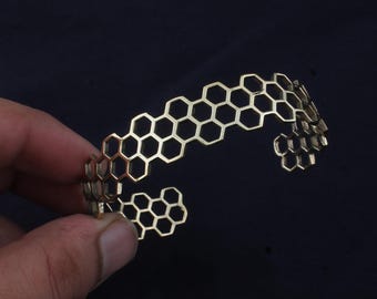 14k Gold Plated Honeycomb Bangle: Geometric Brass Jewelry