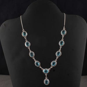 Blue Topaz Necklace: Oval Gemstone, 925 Sterling Silver, December Birthstone
