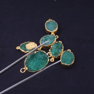 Green Druzy Connector: 24kt Gold Plated Double Loop Pendant