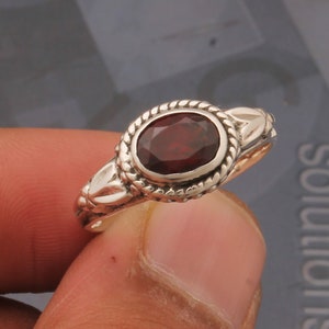 Red Garnet Natural Gemstone Ring For Men, Sterling Silver Gemstone Ring For Women, Handmade Bohemian Ring Solitaire Stacking Ring For Women