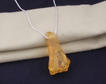 Raw Citrine Gemstone Necklace: Sterling Silver Layering Pendant
