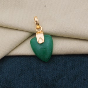 Green Jade Brass Pendant: 14K Gold Plated Gemstone