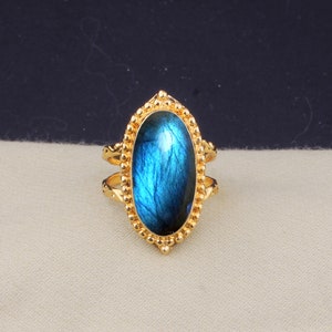 Larimar Ring: 14k Gold Plated Brass Layer Band