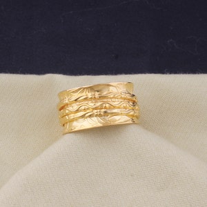 Engraved Gold Plated Spinner Ring: Handmade Brass Band