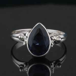Iolite Pear Cut Gemstone Ring For Women, 925 Sterling Silver Gemstone Ring For Women, Handmade Bohemian Ring Birthday Ring For Women Gift