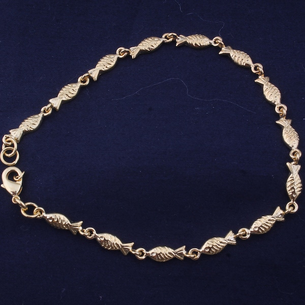 Bracciale a forma di pesce in ottone placcato oro: gioielli in smalto della scuola di pesci