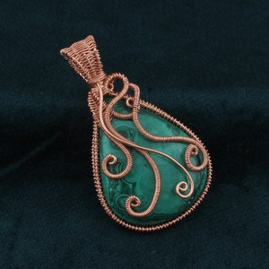 Handmade Rose Gold Plated Malachite Pendant: Copper Wire Jewelry