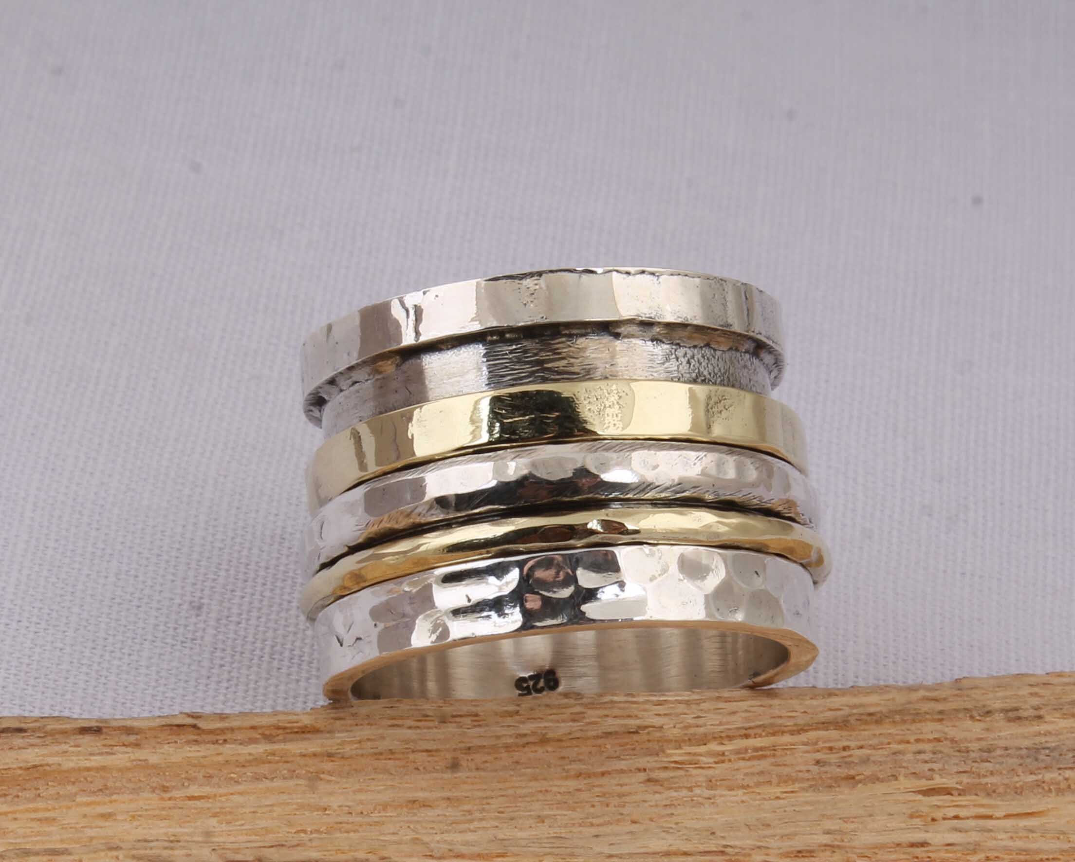 Turnt Silver Rings Sterling Silver Spinner Ring: Two-tone Meditation Thumb Ring - Etsy