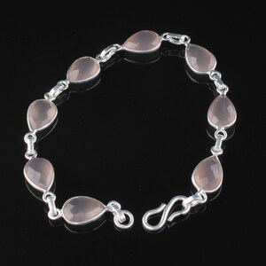 Rose Quartz Bracelet: Handmade 925 Sterling Silver Women&#39;s Jewelry