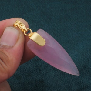 Lavender Jade Gemstone Pendant: 14K Gold Plated Brass Statement Jewelry