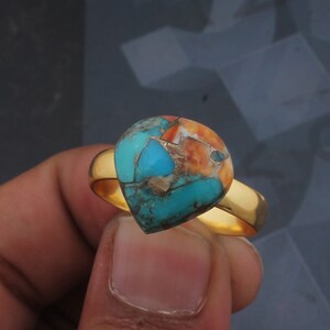 Oyster Copper Turquoise Gemstone Ring: 14k Gold Plated Brass, Adjustable