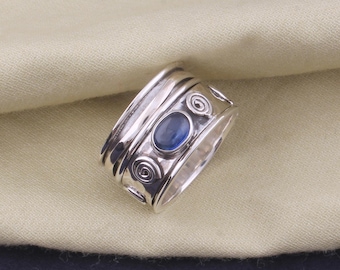 Sterling Silver Iolite Spinner Ring: Meditation Fidget Thumb Ring