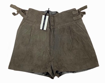 TOPSHOP Vintage echtes Wildleder ungetragene Shorts / Khaki Grün / Größe UK 14