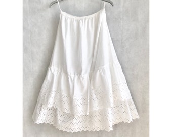 Ewobelle for C & A Vintage White Cotton Blend  Petticoat Skirt Slip Layered Frill Lace Embroidery Hem / UK 10