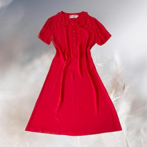 cath kidston red dress Cath Kidston Dress Womens 12 Red Rose Floral Midi Cottage Boho Romantic  Feminine