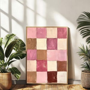 Pink Checkers Wall Art Print – Funky Candy Dopamine Decor, Retro Eclectic Maximalist Poster, Y2K Inspired Colorful Funky Artwork
