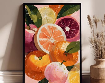 Maximalist Citrus Poster – Colorful Orange & Grapefruit Art for Kitchen and Interior