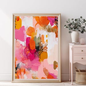 Abstracte canvasstijl poster in girly pop kleuren.