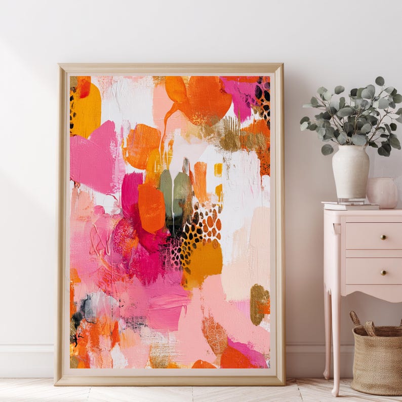 Abstracte canvasstijl poster in girly pop kleuren.